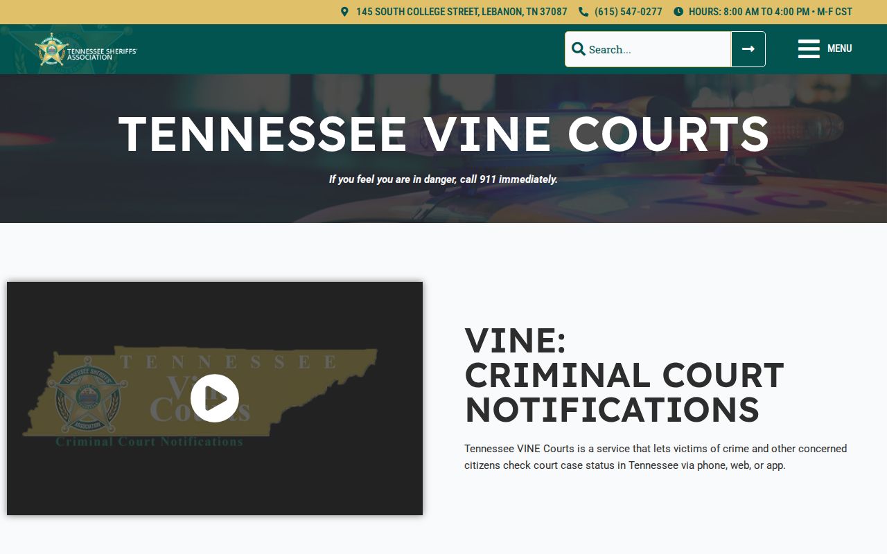 Tennessee VINE Courts hearing alerts for Sumner County cases