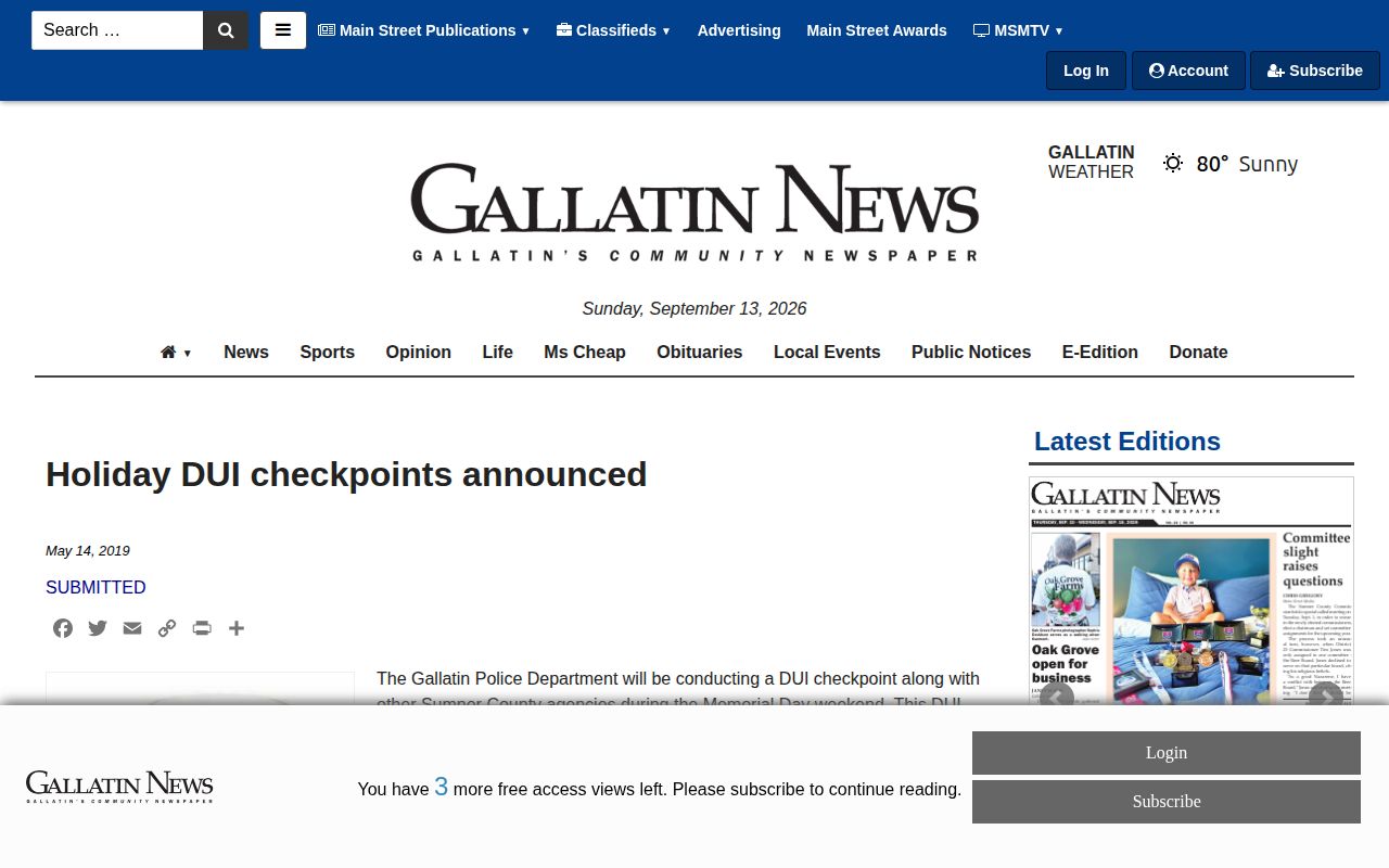 Gallatin News enforcement coverage related to Sumner County arrests