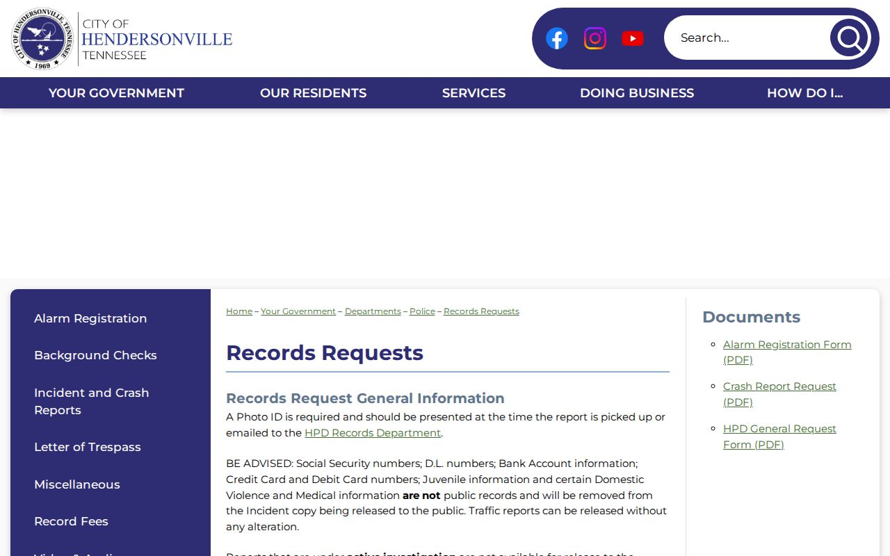 Hendersonville Police records request for city arrest reports
